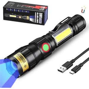 DARKBEAM 365nm UV Torcia elettrica a luce nera LED, 3-in-1 torcia ultravioletta USB-C ricaricabile, luce nera flash potente messa a fuoco per Pet Urine & Rock Detection, polimerizzazione resina