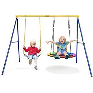 RELAX4LIFE Altalena da Giardino per Bambini 3+ Anni e Adulti, Carico Massimo 150KG con Supporto per Altalena e 2 Sedili per Altalena