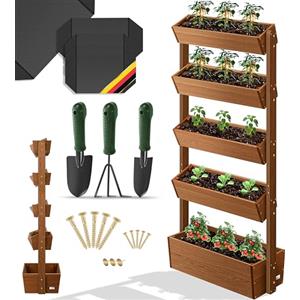 KESSER® Fioriera Verticale Premium - Cassetta per i Fiori - vasi per Fiori e Piante - fioriera per Letti di Verdura ed Erbe aromatiche - orto Verticale - Giardino Verticale (5 Etagen, Braun)