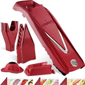 Börner Affettaverdure V5 (Profi Set) - Mandolina Regolabile con 10 Tipi di Taglio - Affettaverdure con Lama a V in Acciaio Inox - Set Tagliaverdure con Dockingstation - Colore: Rosso