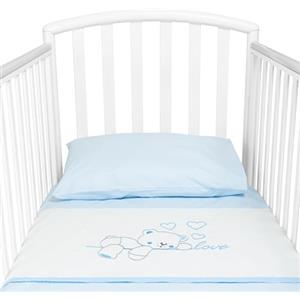 baby idea Babysanity Piumino Lettino Neonato Ricamato Completo Federa e Copripiumino e Lenzuolino con Angoli Sfoderabile Senza Paracolpi Lettino - Made in Italy- (Love Azzurro)