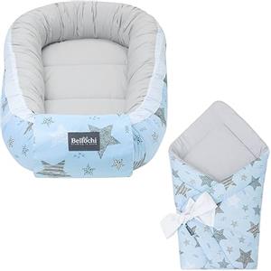 Bellochi Growing in style Bellochi Set 2in1 Riduttore per Cull e Copertina Avvolgente Neonato - Riduttore Lettino per Neonato, Baby Nest - 100% Cotone Antialergico- Rigel Star