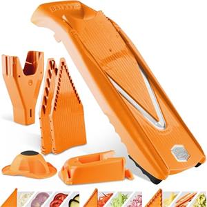 Börner Affettaverdure V5 (Profi Set) - Mandolina Regolabile con 10 Tipi di Taglio - Affettaverdure con Lama a V in Acciaio Inox - Set Tagliaverdure con Dockingstation - Colore: Arancione