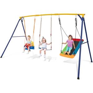 RELAX4LIFE 3 in 1 Set di Altalene da Giardino per Bambini, Corde Regolabili, 3 Posti, 3 Tipi di Altalene, per Giardino e Parco, Portata 300 kg