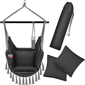 KESSER® Poltrona sospesa con 2 cuscini Portabevande e scomparto per libri - Sedia sospesa Safari XXL per adulti e bambini, Amaca con capacità di carico fino a 150 kg, interni ed esterni