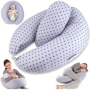 Chilling Home Cuscino Gravidanza 2 in 1 XXL,Cuscino Allattamento per Neonato, Cuscino Gravidanza per Dormire con Cuscino Interno e Federa in Cotone,Cuscino Allattamento e Gravidanza (Blu)