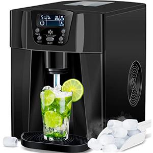 KESSER® Macchina del ghiaccio | Macchina per il ghiaccio in acciaio inox | 100W Macchina per il ghiaccio | Cubetti in 2 dimensioni | Preparazione in 6 min | Serbatoio dell'acqua da 2 litri, nero