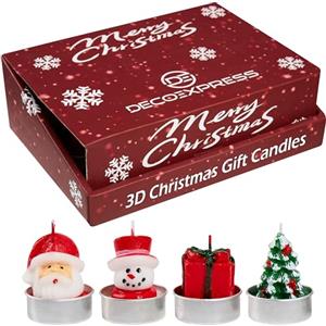 DECO EXPRESS Lumini Candele Natalizie Set, Pacco da 6, 12 o 15 con 2,5, 3 o 6 Ore Non profumato, Decorazioni Natale (Confezione multipla 3D da 12)