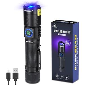 DARKBEAM Torcia UV 365nm luce nera, torce ultraviolette a LED, lampada ricaricabile USB-C a legna, resistente all'acqua focalizzabile per la verifica delle banconote e polimerizzata con resina