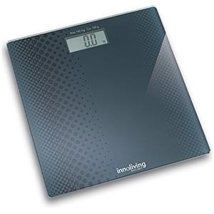 Innoliving Bilancia Digitale Pesapersone Ultraslim INN-101 con Display LCD Grande, Capacità Fino a 180 kg, Tecnologia Step-On, Design Sottile e Compatto, Vetro Temperato, Ideale per Uso Domestico