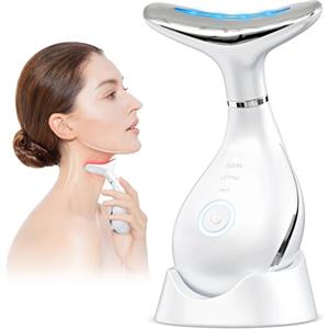 kungfuren Massaggiatore Viso Antirughe Lifting Elettrico：Face Antirughe Dispositivo Viso EMS Lifting Massaggiatore con Impacco Caldo a 42°C Terapia Lifting con 3 Modi LED e Base