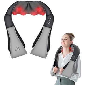 Snailax Shiatsu Massaggiatore per collo con calore, collo, spalle e schiena, massaggiatore elettrico con rotazione 4D, massaggiatore per la schiena, massaggiatore a casa, ufficio, regali per uomini e