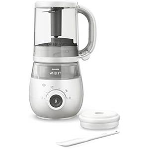 AVENT B07FN4CL35- Philips Avent SCF883/01 EasyPappa Plus 4 in 1 Cuocipappa Multifunzione, Cuoci a Vapore, Frulla, Scongela e Riscalda in un Recipiente, 1 litro, Bianco/Grigio