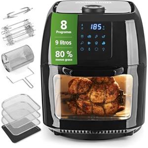GOURMETmaxx Friggitrice digitale XXL ad aria calda 9 litri | Frittura senza grassi, con spiedo rotante per pollo e shashlik | Friggitrice, forno e grill rotante in un unico apparecchio