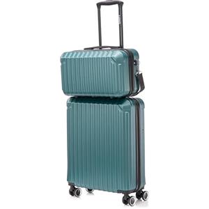 R.Leone Valigia Ryanair 55x40x20 cm + 40x20x25 cm Set 2 Pezzi Trolley Bagaglio a mano 4 Ruote e Beauty Case in ABS 2208 (Verde Scuro, Set 2 Pezzi S+XS)
