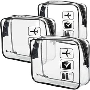 Lermende Beauty case da viaggio trasparente per articoli da toeletta, borsa cosmetica trasparente per donne, borsa conforme a diverse dimensioni, Nero , 3 pezzi, Beauty case
