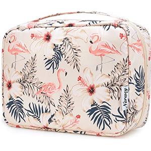 Narwey Borsa da Toilette per Donna Beauty Case Borsa da Viaggio Appeso Trousse Borsa Cosmetica Toilette Organizer Donna (Beige Flamingo)