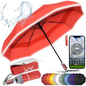 Royal Walk Ombrello Pieghevole Antivento Da Pioggia Compatto E Forte Lussuoso Vero Manico Di Legno Ombrello Portatile Automatico Aperto Chiuso Resistenti Ventilato Doppio Baldacchino Per Uomo e Donna