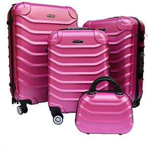 R.Leone Valigia da 1 pezzo Fino a Set 4 Trolley Rigido grande, medio, bagaglio a mano e beauty case 4 ruote in ABS 2026 (Rosa, XS Beauty case)