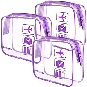 Lermende Beauty case da viaggio trasparente per articoli da toeletta, borsa cosmetica trasparente per donne, borsa conforme a diverse dimensioni, Viola, 3 pezzi, Beauty case