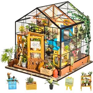 Rolife - Kit per casa delle bambole in miniatura fai da te, scala 1:24, con serra in legno e mobili in miniature, per donne, bambine, bambini, regalo per compleanno, Natale e San Valentino