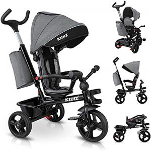 KIDIZ® Triciclo 5 in 1 triciclo per bambini con asta di spinta sistema di sterzo asta a partire da 1 anno jogger per andare avanti e indietro I grigio