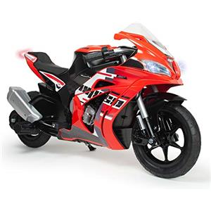 INJUSA - Moto Elettrica Racing Fighter per Bambini da 6 a 10 Anni, Batteria 24V, con Luci, Ruote Gonfiabili, Maniglia dell'Acceleratore e Freno a Tamburo, velocità Massima 12 km/h, Colore Rosso