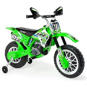 INJUSA - Moto Elettrica Cross CR, Batteria 6V, per Bambini +3 Anni, con Elastici sulla Ruota Motrice, Acceleratore nel Manubrio, Freno Elettrico, Velocità 6 km/h, Verde