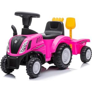 Mondial Toys Primi Passi Trattore Cavalcabile NewHolland per Bambini con Rimorchio Paletta e Rastrello inclusi con Luci e Suoni Rosa