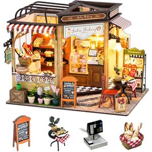 HIGSPE Miniatura Casa Fai Da Te Kit, 3D Puzzle con Mobili e Luce LED in Legno, Kit Bread Bakery Minuscola per Adulti da Costruire, per Maschio e Femmina Regalo per Compleanni Natale