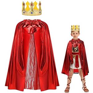 AOOWU Mantello del Re, Abito da Bambino Re Set Mantello del Re con Corona, Mantello da Principe Costume da Re Bambino per Carnevale Halloween Natale Festa, Taglia Unica(80cm)