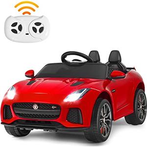 RELAX4LIFE Macchina Elettrica Jaguar F per Bambini 12V, con Telecomando 2.4G e Musica, USB, Luci LED e Clacson, 2 Portiere Apribili, 3 Anni+,107,5 x 66 x 50 cm (ROSSO)