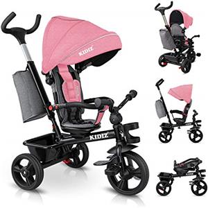 KIDIZ® Triciclo 5 in 1 triciclo per bambini con asta di spinta sistema di sterzo asta a partire da 1 anno jogger per andare avanti e indietro I rosa