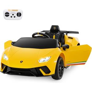 COSTWAY 12V Lamborghini Auto Elettrica per Bambini, Macchina Elettrica Cavalcabile con Telecomando, Luci LED Musica e Funzione di Avvio Lento, 3-5 Km/h, per Bambini 3 Anni+ (Giallo)