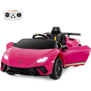 COSTWAY 12V Lamborghini Auto Elettrica per Bambini, Macchina Elettrica Cavalcabile con Telecomando, Luci LED Musica e Funzione di Avvio Lento, 3-5 Km/h, per Bambini 3 Anni+ (Rosa)