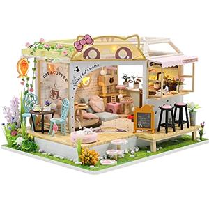 CUTEBEE Miniatura casa delle Bambole con mobili, Fai da Te Kit di Dollhouse di Legno Oltre a Prova di Polvere e Il Movimento della Musica M2111