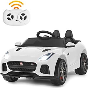 RELAX4LIFE Macchina Elettrica Jaguar F per Bambini 12V, con Telecomando 2.4G e Musica, USB, Luci LED e Clacson, 2 Portiere Apribili, 3 Anni+,107,5 x 66 x 50 cm (BIANCO)