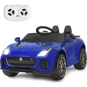 COSTWAY Jaguar Auto Elettrico 12 V per Bambini, Macchina Elettrica con Telecomando, con Luci Musica Storia, Avvio Lento, Velocità 3-5 km/h (Blu)