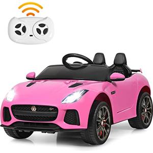 RELAX4LIFE Macchina Elettrica Jaguar F per Bambini 12V, con Telecomando 2.4G e Musica, USB, Luci LED e Clacson, 2 Portiere Apribili, 3 Anni+,107,5 x 66 x 50 cm (ROSA)