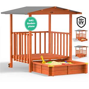 Spielwerk Sabbiera con Tetto 133x127x137cm Protezione UV 50 Legno Naturale Sandbox Bambini Gioco Esterno Playhouse