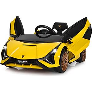 COSTWAY Macchina Elettrica Lamborghini per Bambini da 12V, Veicolo Elettrico Cavalcabile con Luci LED MP3 Telecomando, Fino a 5km/h, +3 Anni (Giallo)