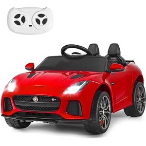 COSTWAY Jaguar Auto Elettrico 12 V per Bambini, Macchina Elettrica con Telecomando, con Luci Musica Storia, Avvio Lento, Velocità 3-5 km/h (Rosso)