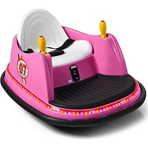 COSTWAY Veicolo Elettrico Macchina Elettrica Design Autoscontro per Bambini, Girevole a 360°, con Luci e Musica, con Telecomando, per Bambini 2-5 Anni (Rosa)