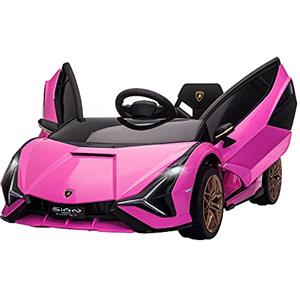 HOMCOM Macchina Elettrica per Bambini 12V, Auto Elettrica Lamborghini con Fari e Musica, Telecomando e Velocità 3-5km/h, Età 3-5 Anni, 108x62x40cm, Rosa