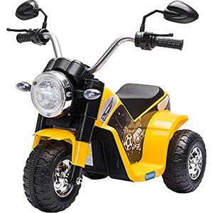 HOMCOM Moto Elettrica per Bambini a 3 Ruote con Luci e Suoni, Batteria Ricaricabile 6V, Velocità 2 km/h, per Bimbi da 18-36 Mesi, 72cmx57cmx56cm Gialla