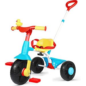 KRIDDO Tricicli 2 in 1 per Bambini dai 18 Mesi a 3 Anni, Ruote in EVA, Triciclo Regalo per Bambini Piccoli, Tricicli per Bambini con Manico per Spingere e Campanello a Forma di Anatra, Classico