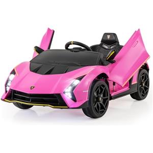 COSTWAY 12 V Lamborghini Macchina Elettrica per Bambini, Auto Elettrica Cavalcabile con Telecomando Luci Ammortizzatori a Mola, 3 Velocità, per Bambini 3-8 Anni, 2-4 Km/h (Rosa)