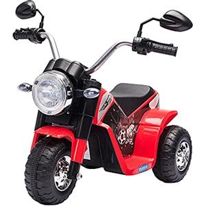 HOMCOM Moto Elettrica per Bambini a 3 Ruote con Luci e Suoni, Batteria Ricaricabile 6V, Velocità 2 km/h, per Bimbi da 18-36 Mesi, 72x57x56cm Rossa