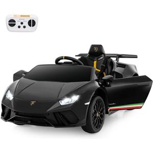 COSTWAY 12V Lamborghini Auto Elettrica per Bambini, Macchina Elettrica Cavalcabile con Telecomando, Luci LED Musica e Funzione di Avvio Lento, 3-5 Km/h, per Bambini 3 Anni+ (Nero)