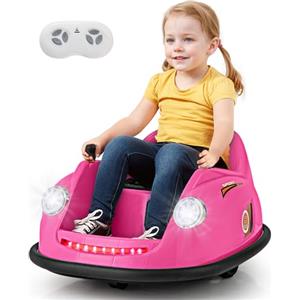 COSTWAY 12V Auto Elettrica per Bambini con Telecomando, Autoscontro Elettrico con Luci LED Musica e Rotazione a 360°, Macchina Cavalcabile per Bambini 2-5 Anni (Rosa)